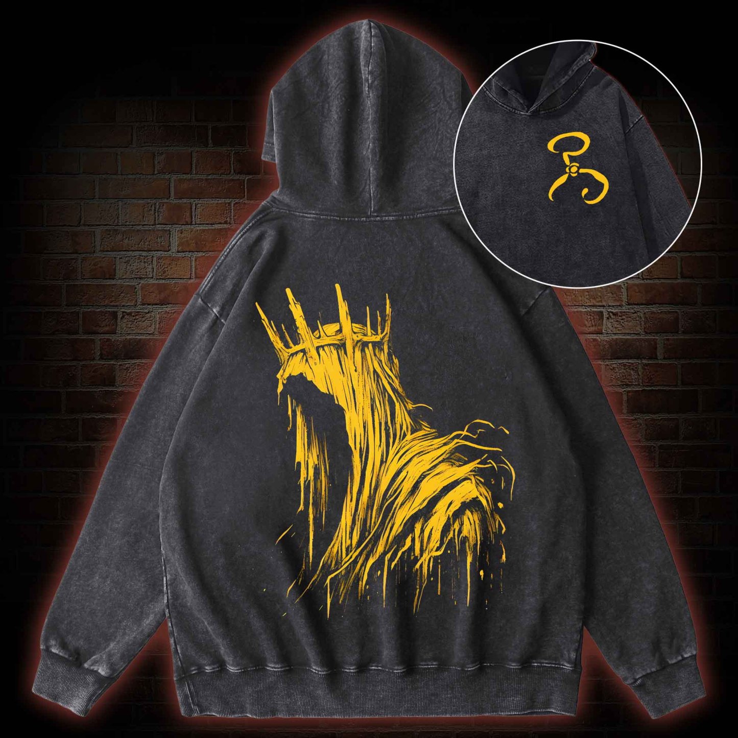 The King in Yellow Cthulhu Back Print Washed Hoodie