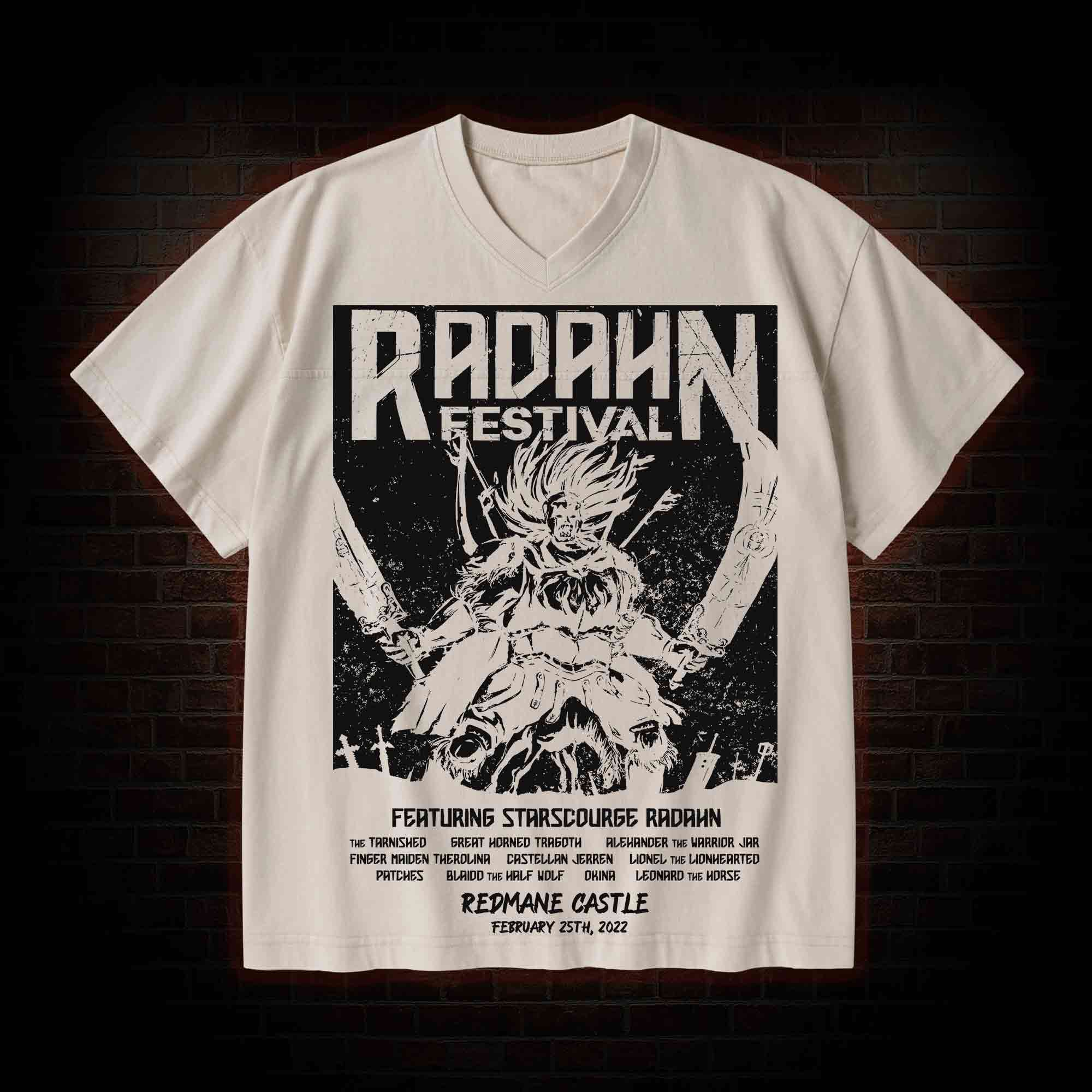 Radahn Festival V-Neck Streetwear Washed T-shirt
