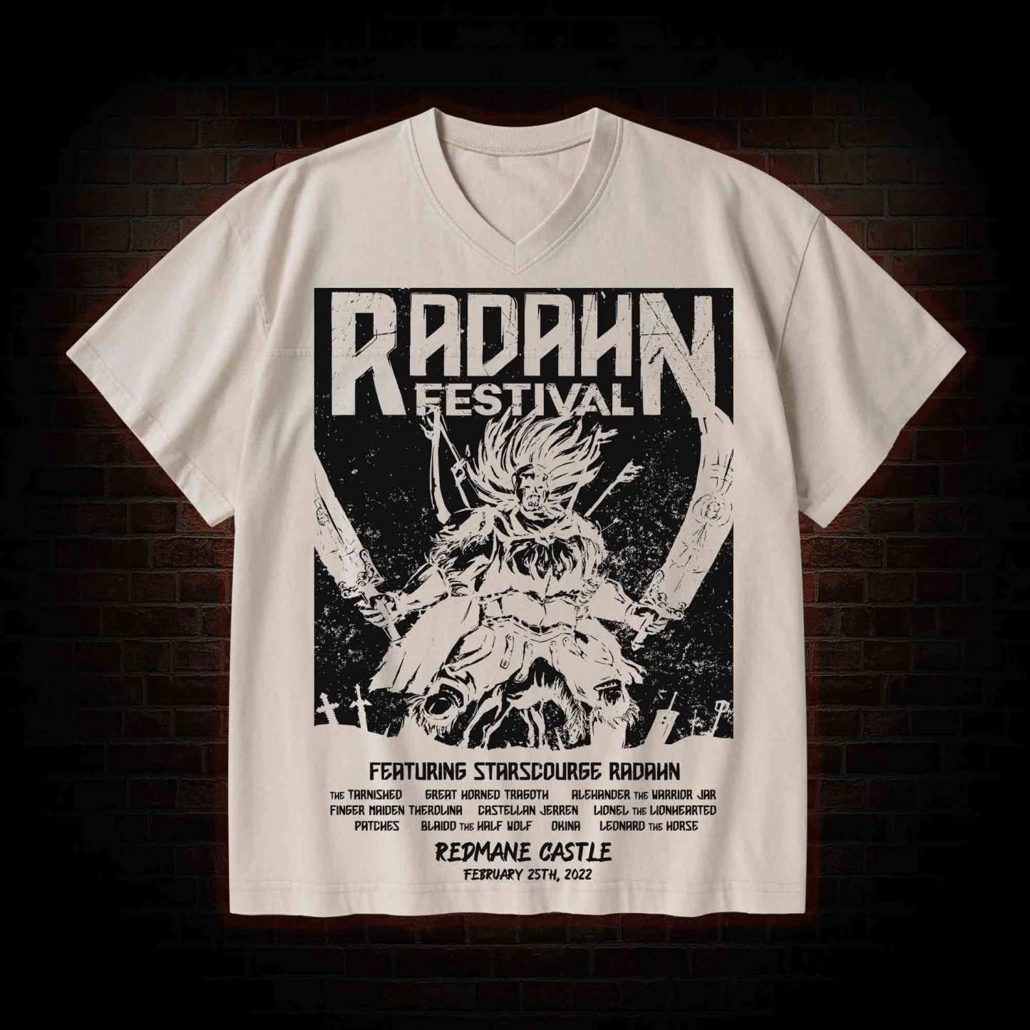 Radahn Festival V-Neck Streetwear Washed T-shirt