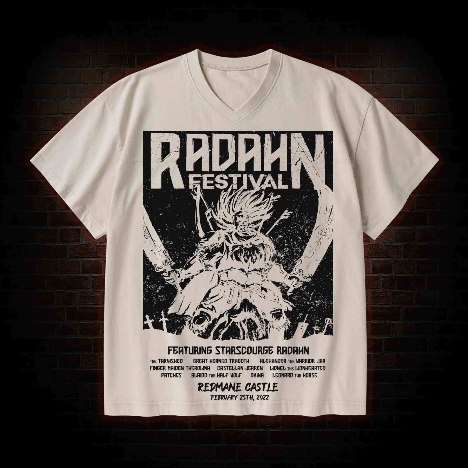 Radahn Festival V-Neck Streetwear Washed T-shirt
