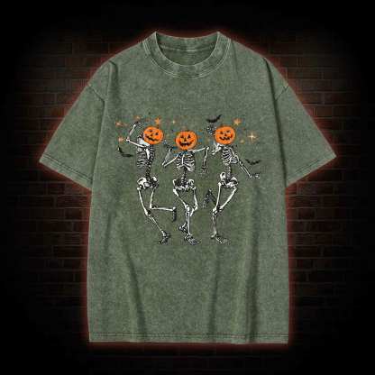  Retro Halloween Dancing Skeletons Washed T-shirt