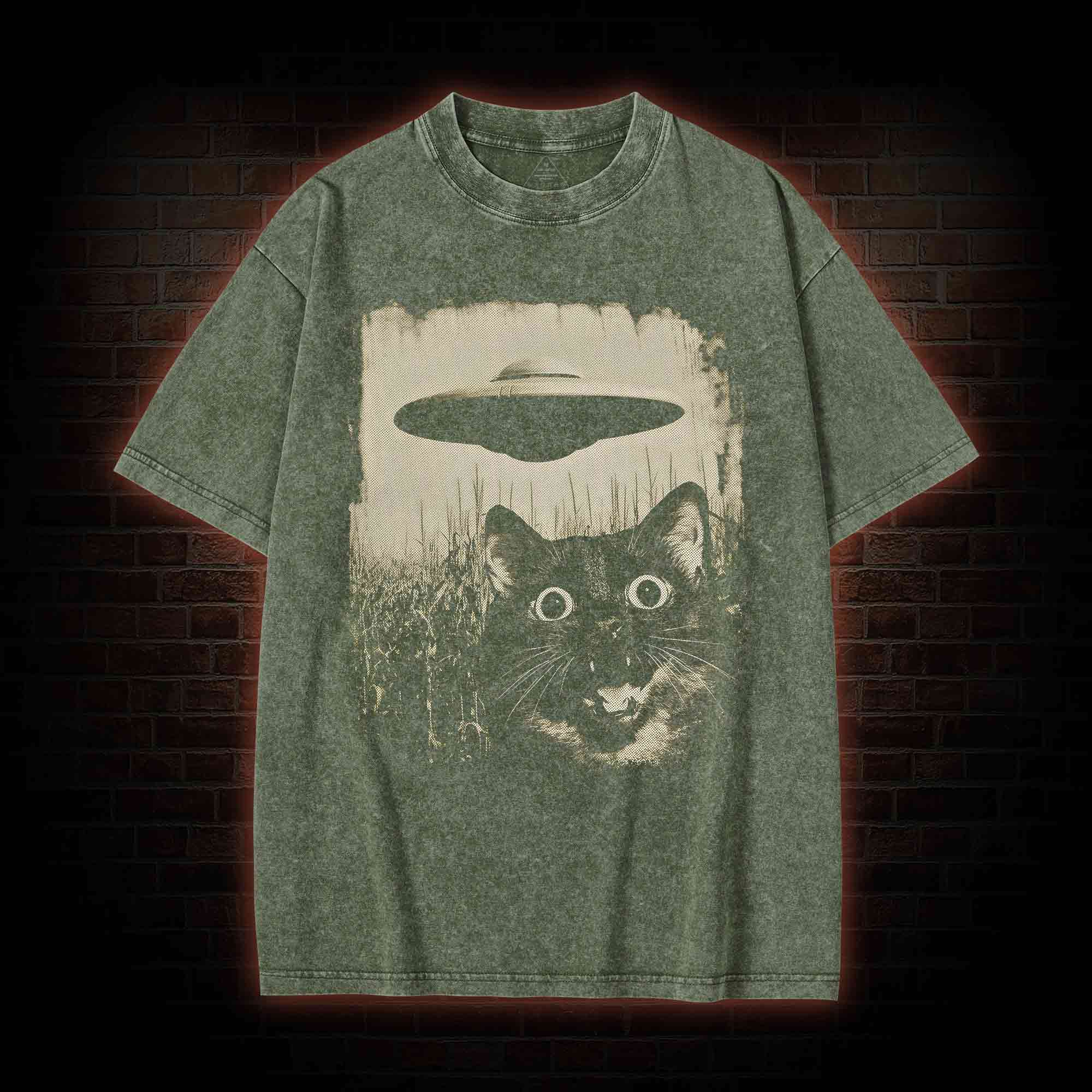 UFO & Cat Washed T-shirt