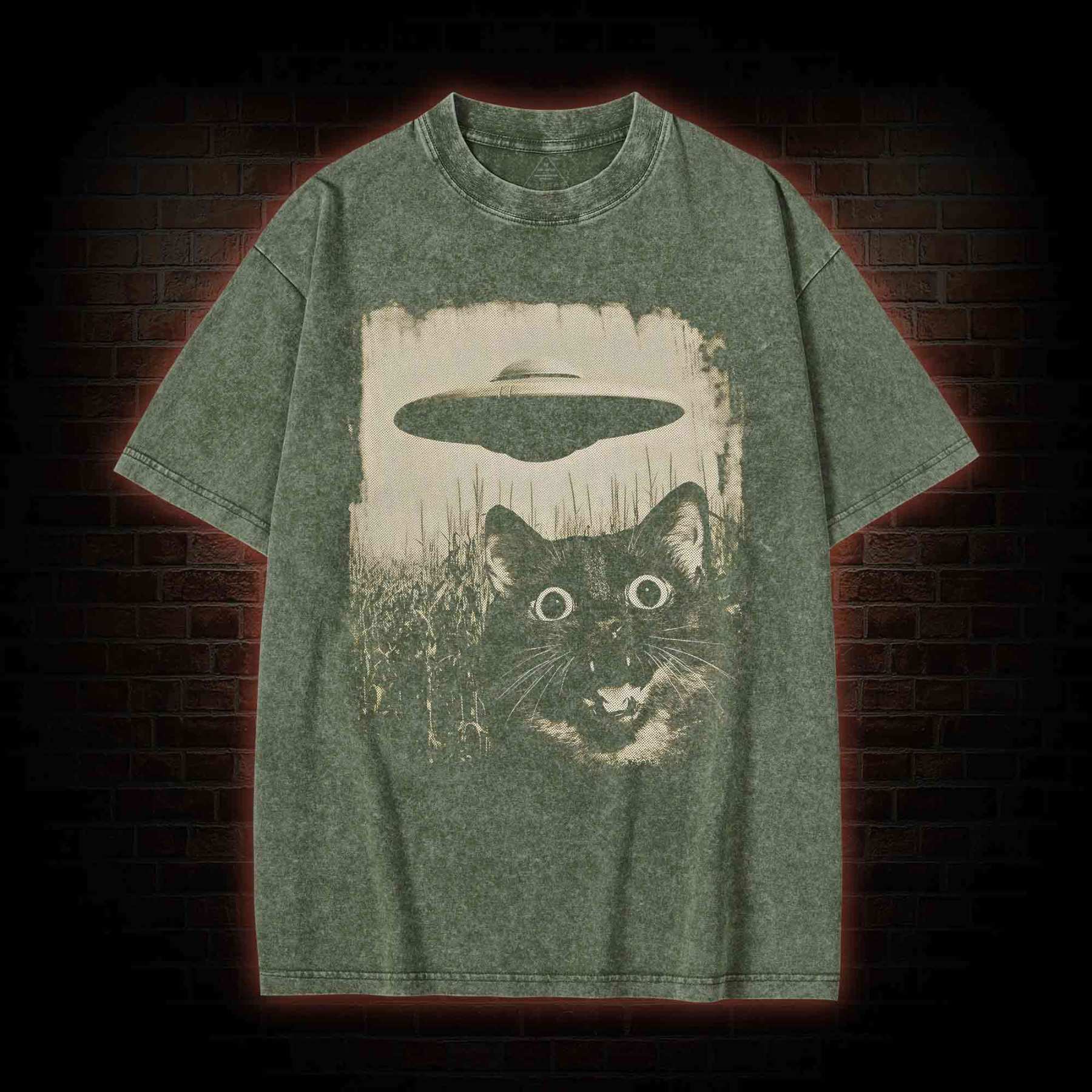 UFO & Cat Washed T-shirt