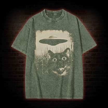 UFO & Cat Washed T-shirt
