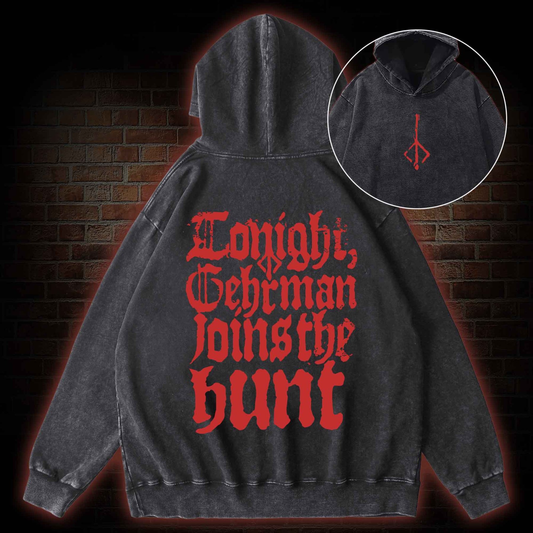 Gehrman Joins The Hunt Back Print Washed Hoodie