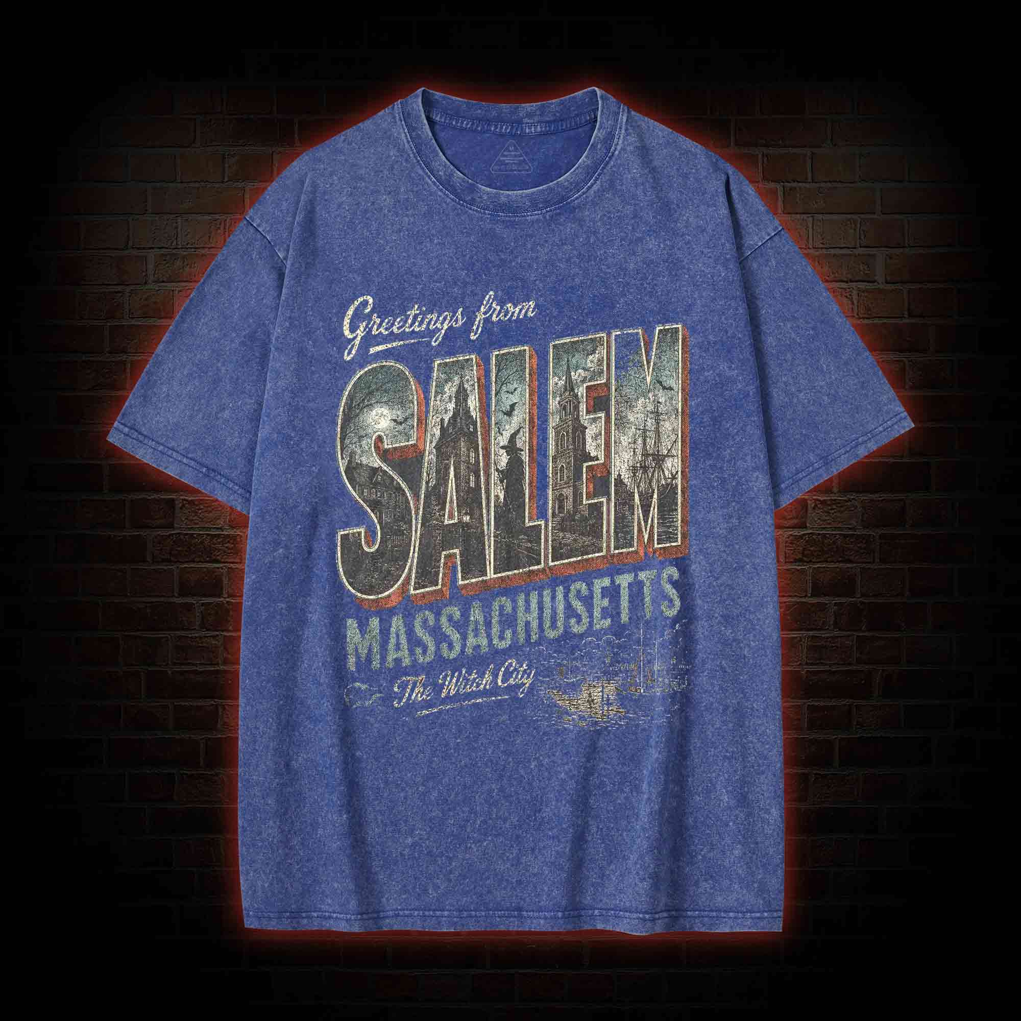 Greetings From Salem Salem Massachusetts Graphic Washed T-shirt