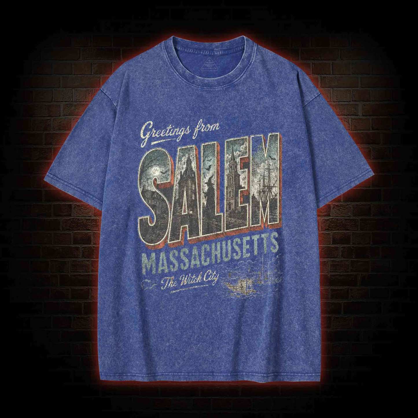 Greetings From Salem Salem Massachusetts Graphic Washed T-shirt