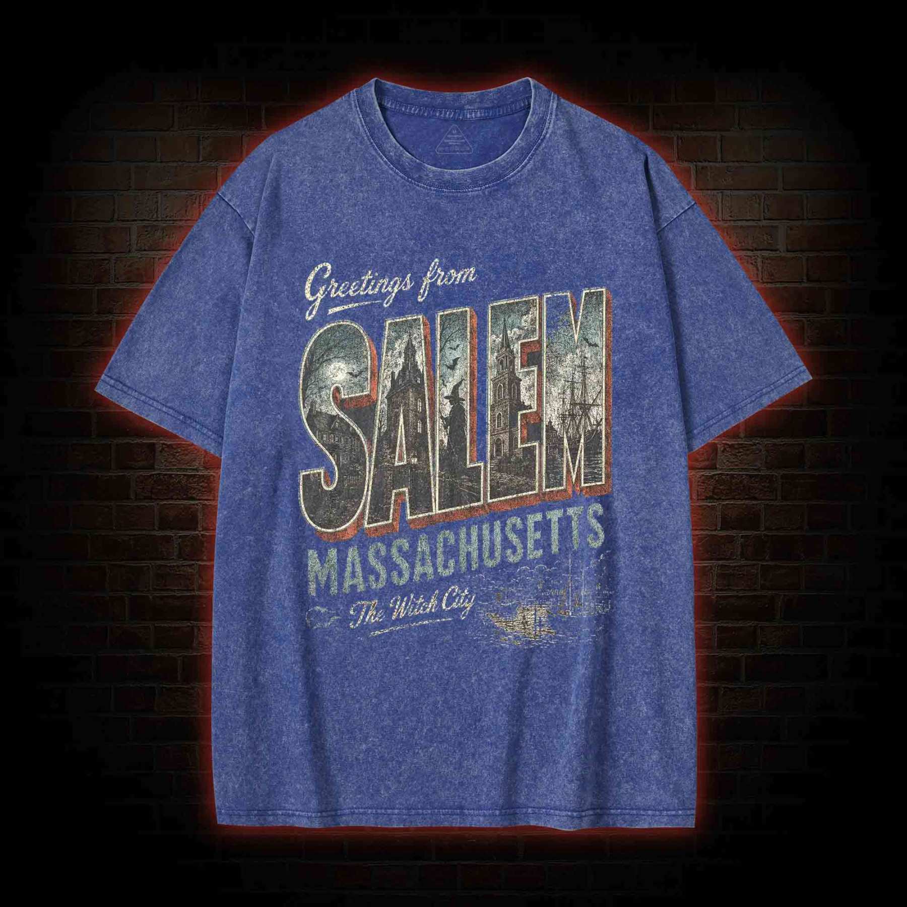 Greetings From Salem Salem Massachusetts Graphic Washed T-shirt