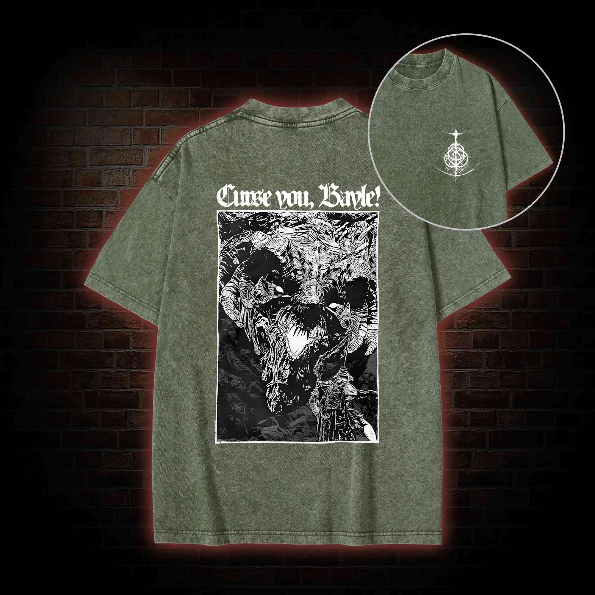 Curse You Bayle!s Back Print Washed T-shirt