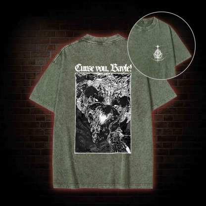 Curse You Bayle!s Back Print Washed T-shirt