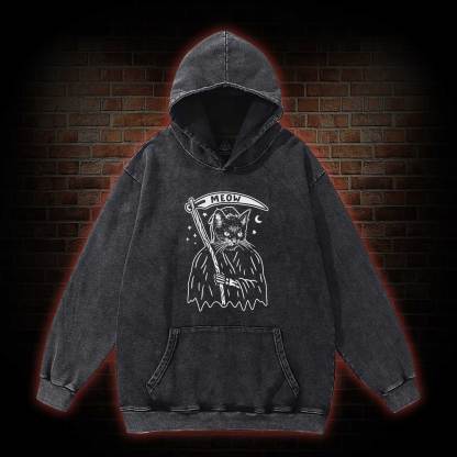 Death Meow Washed Hoodie