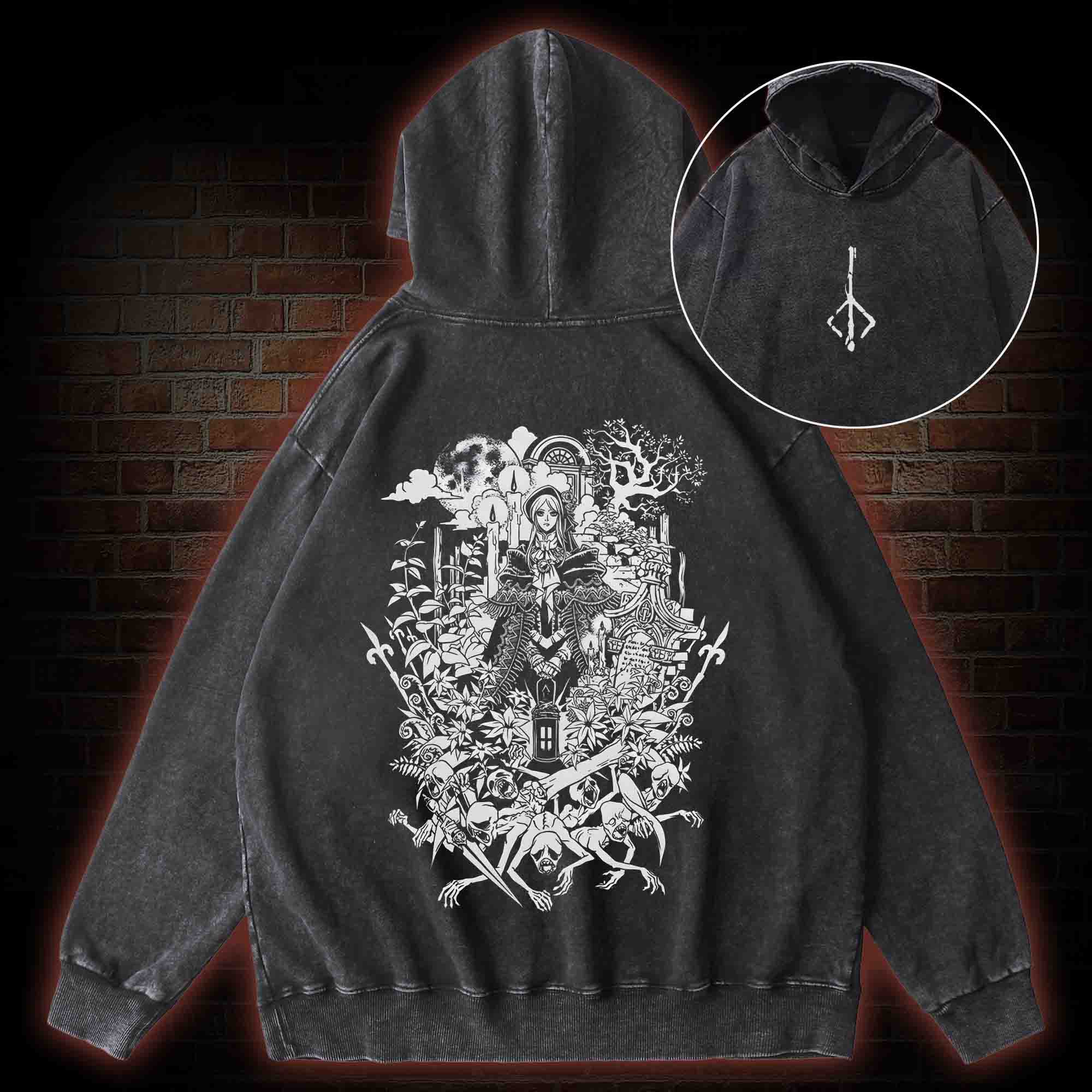 Hello Good Hunter Back Print Washed Hoodie