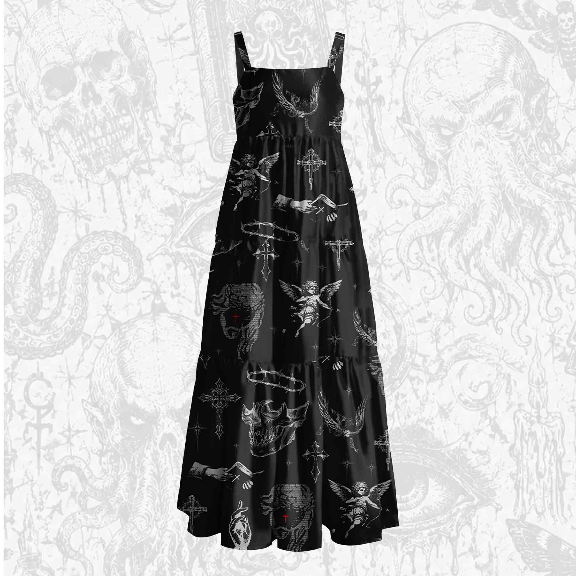 Gothic Cherub Wide Straps Maxi Dress