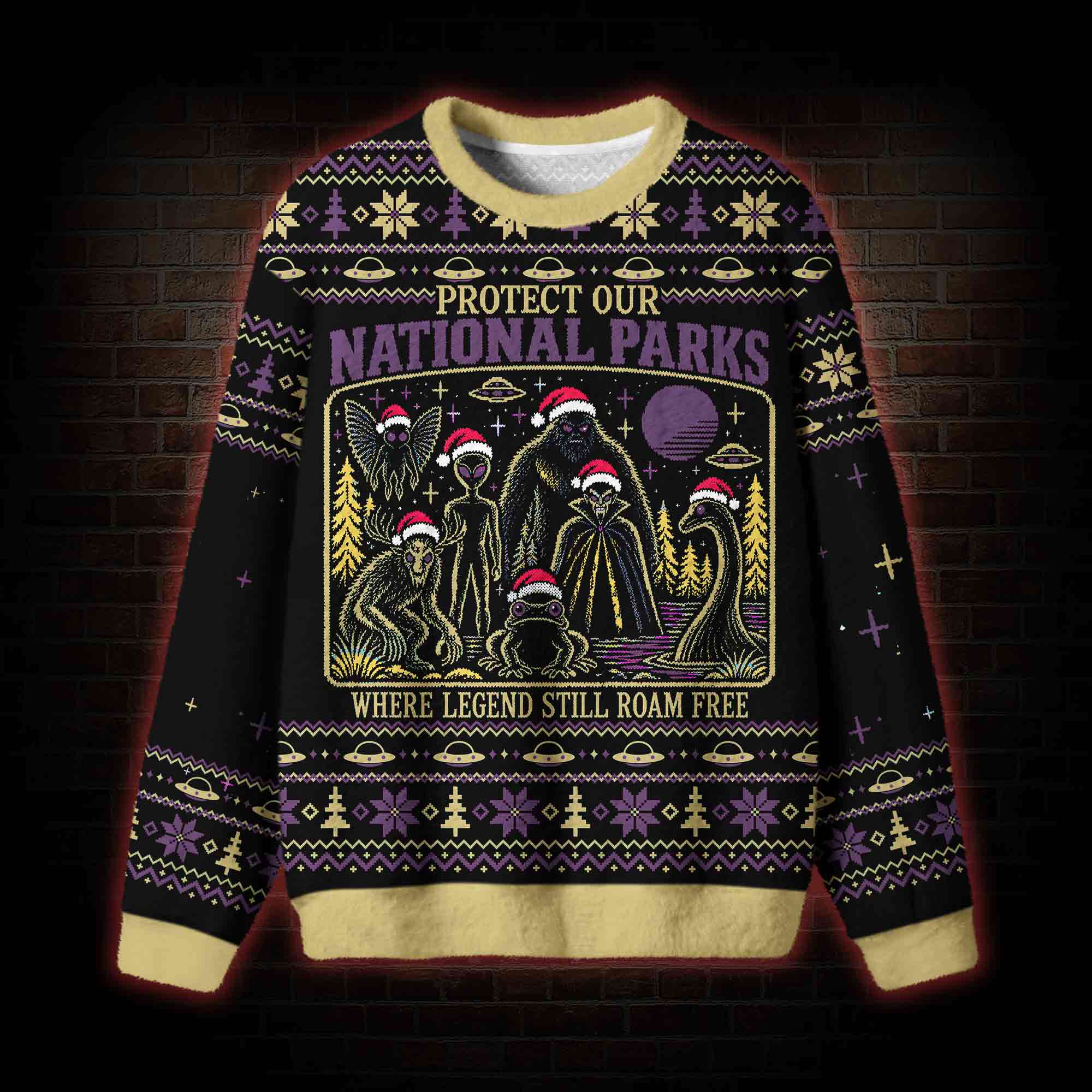 Cryptid National Park Christmas Ugly Sweatshirts