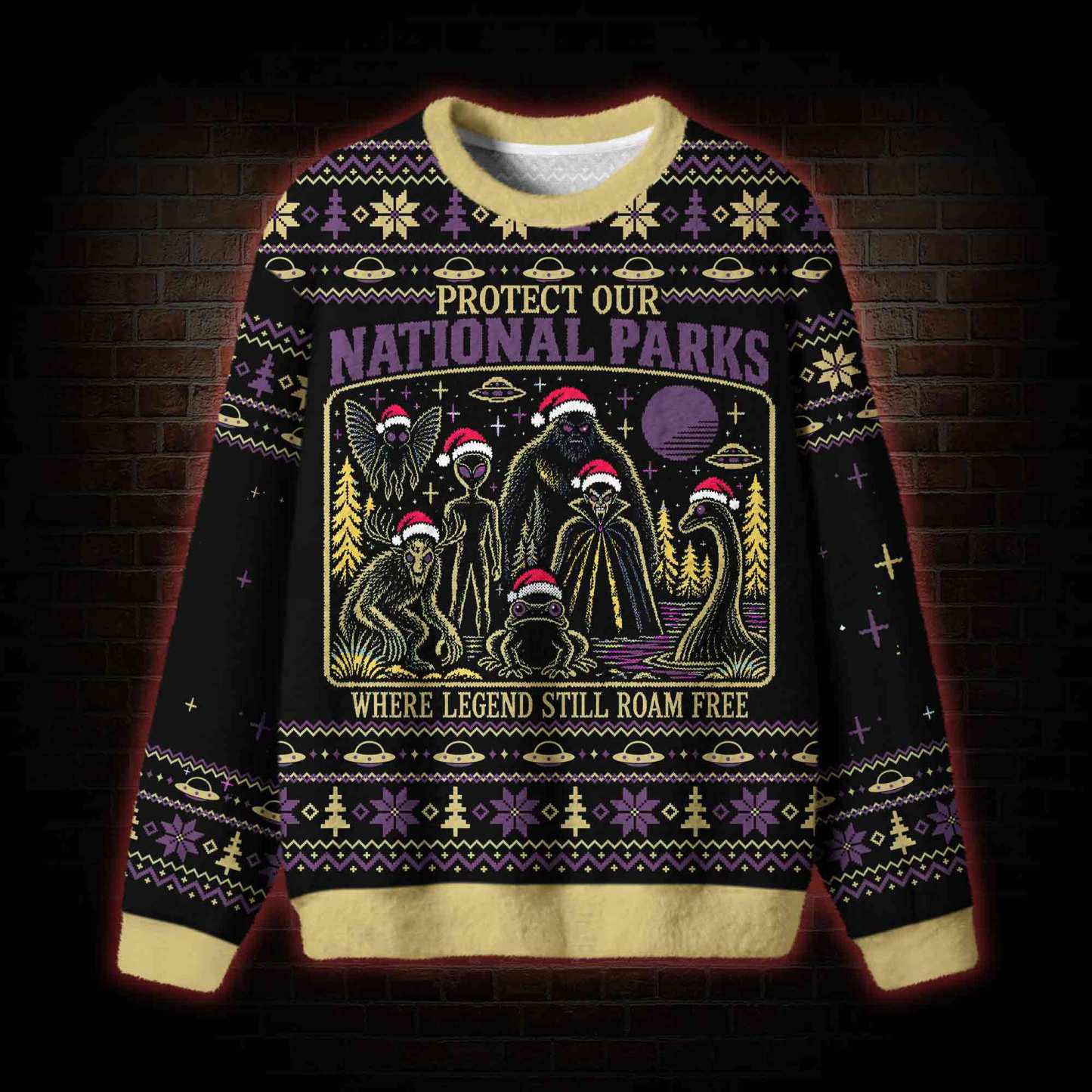 Cryptid National Park Christmas Ugly Sweatshirts