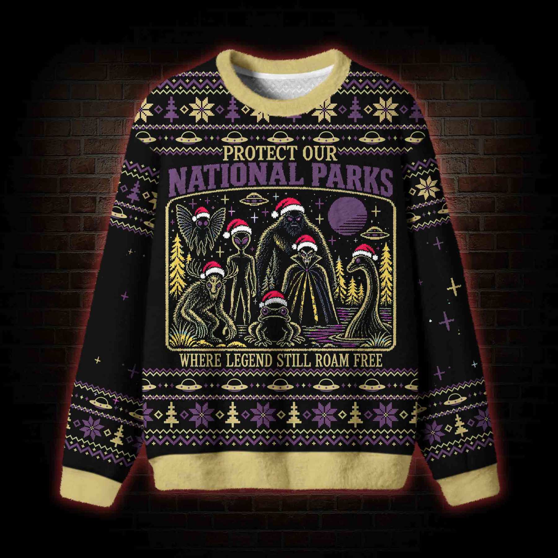 Cryptid National Park Christmas Ugly Sweatshirts