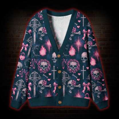 Pink Skull Relics Cardigan Sweater