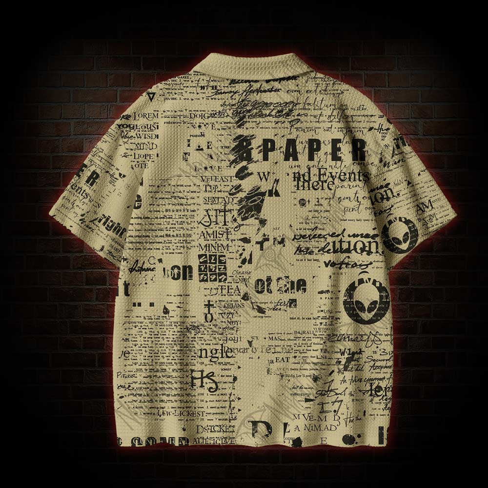 Alien Newspaper Crochet Knit Polo Shirt