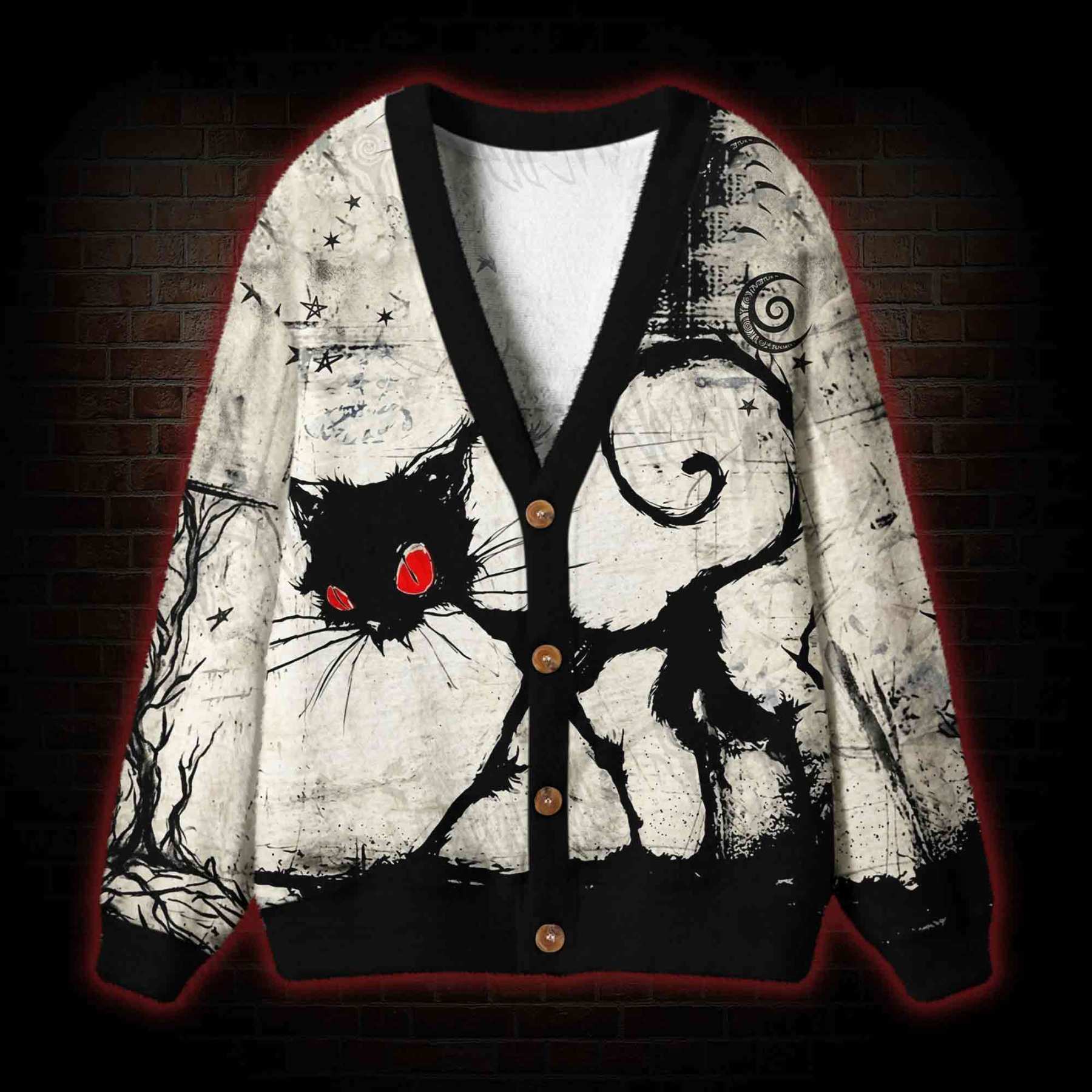 Shadow Cat Under the Moon Cardigan Sweater