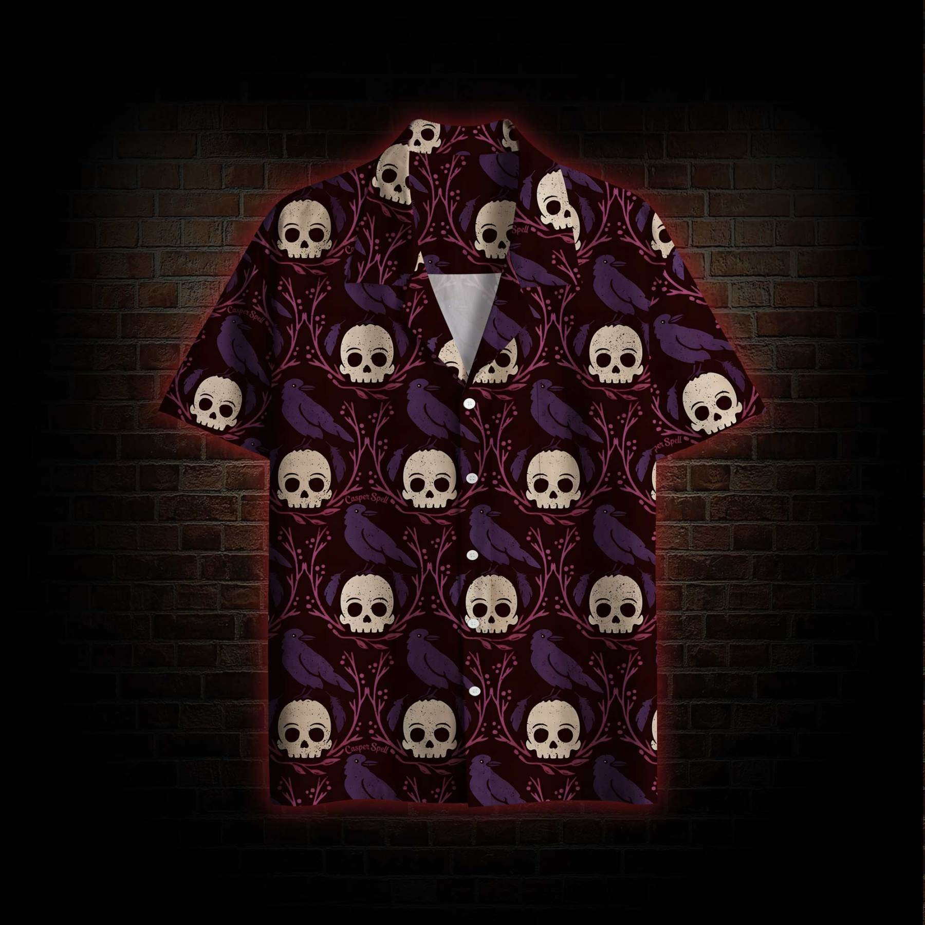 Spooky Skull and Leaf Hawaiian Shirt