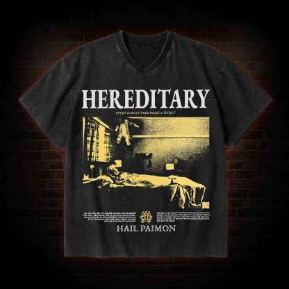 Retro The Thing V-Neck Streetwear Washed T-shirt