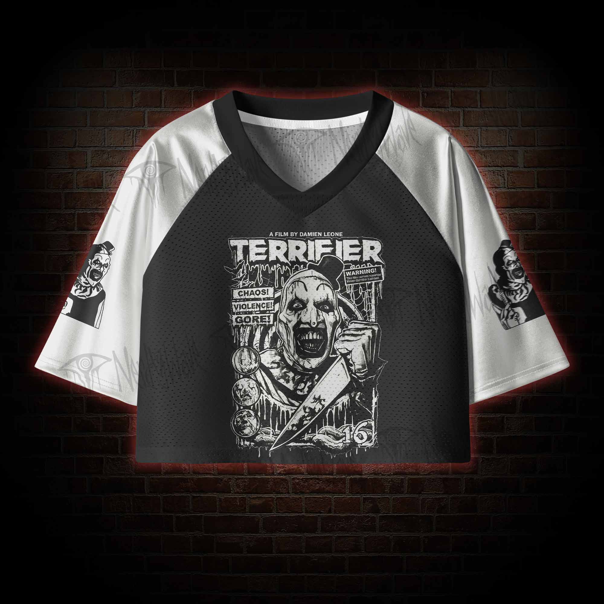 Warning Chaos Violence Bloodshed Women's Cropped Mesh Jersey