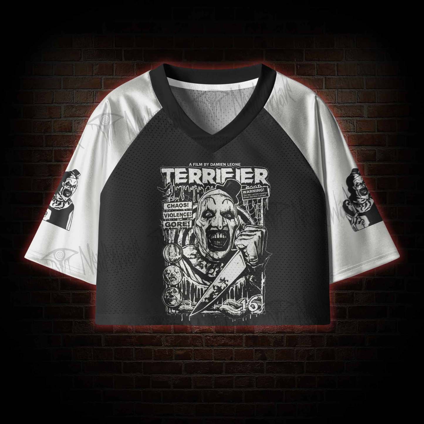 Warning Chaos Violence Bloodshed Women's Cropped Mesh Jersey