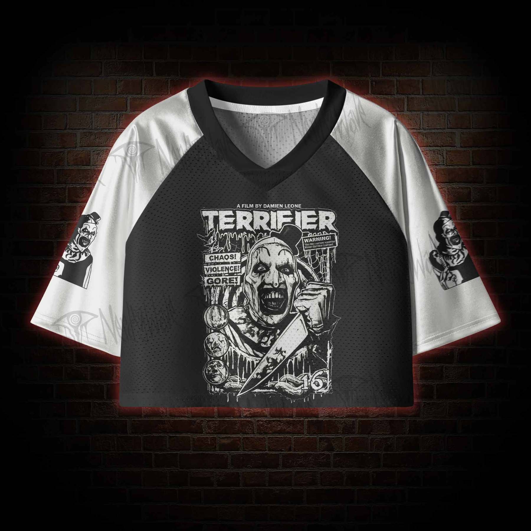 Warning Chaos Violence Bloodshed Women's Cropped Mesh Jersey