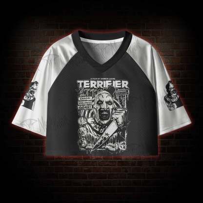 Warning Chaos Violence Bloodshed Women's Cropped Mesh Jersey