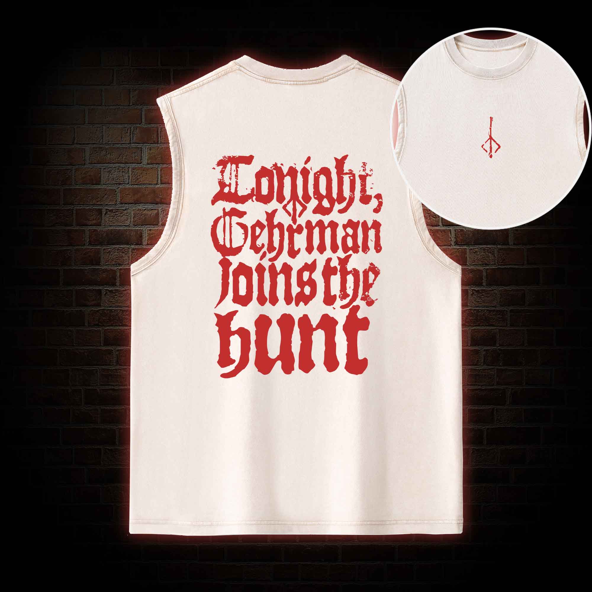 Gehrman Joins The Hunt Back Print Washed Tank Top