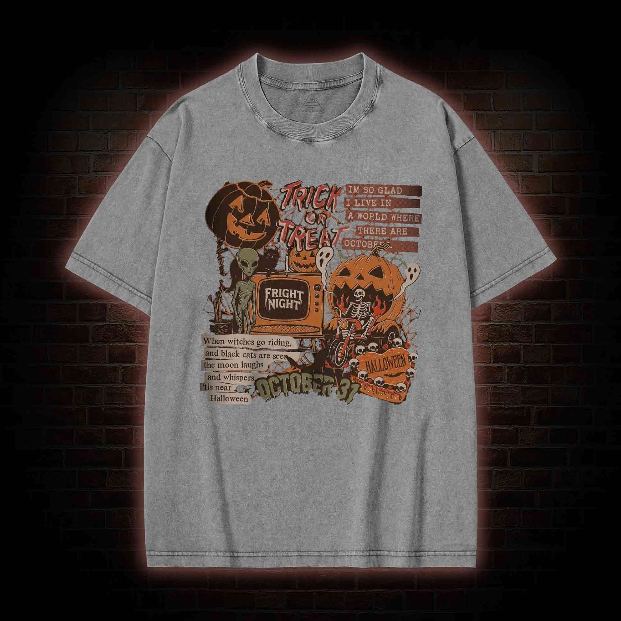 Vintage Halloween Collage Washed T-shirt