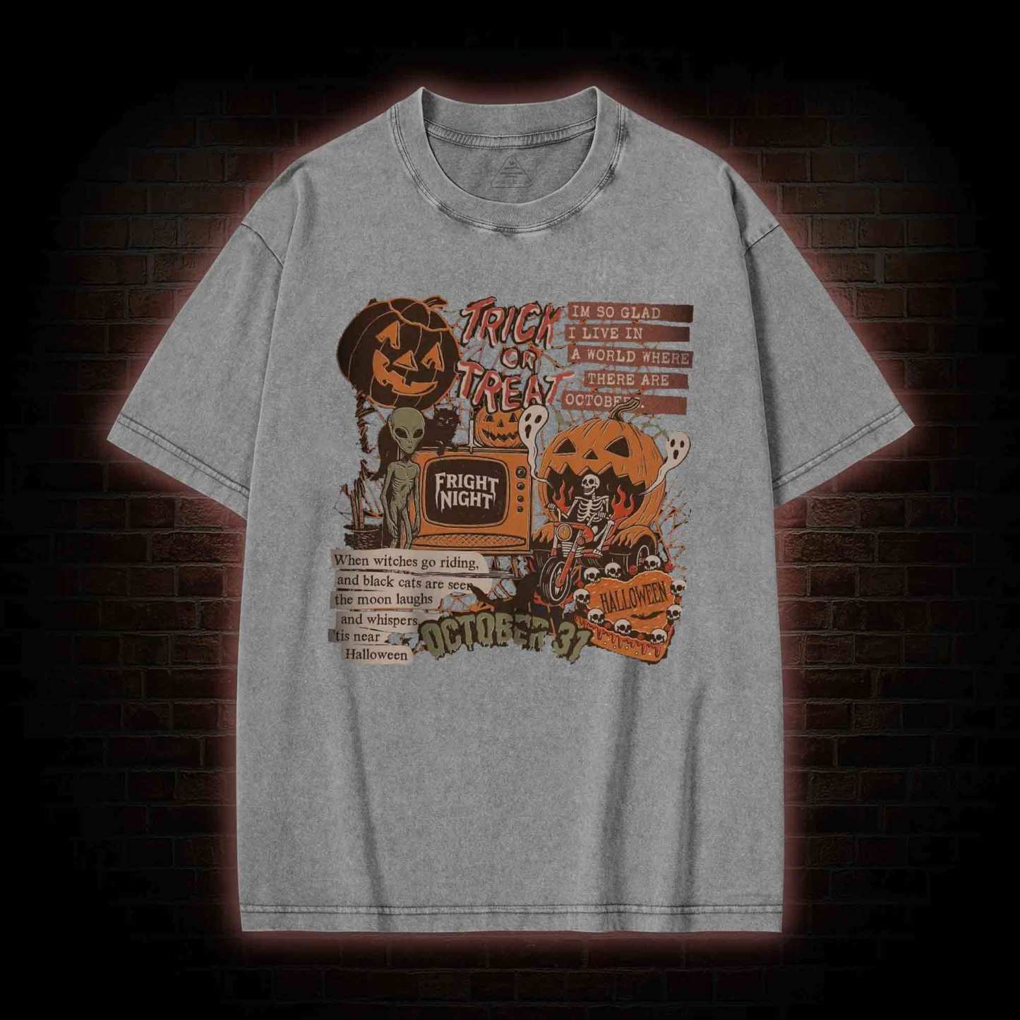 Vintage Halloween Collage Washed T-shirt