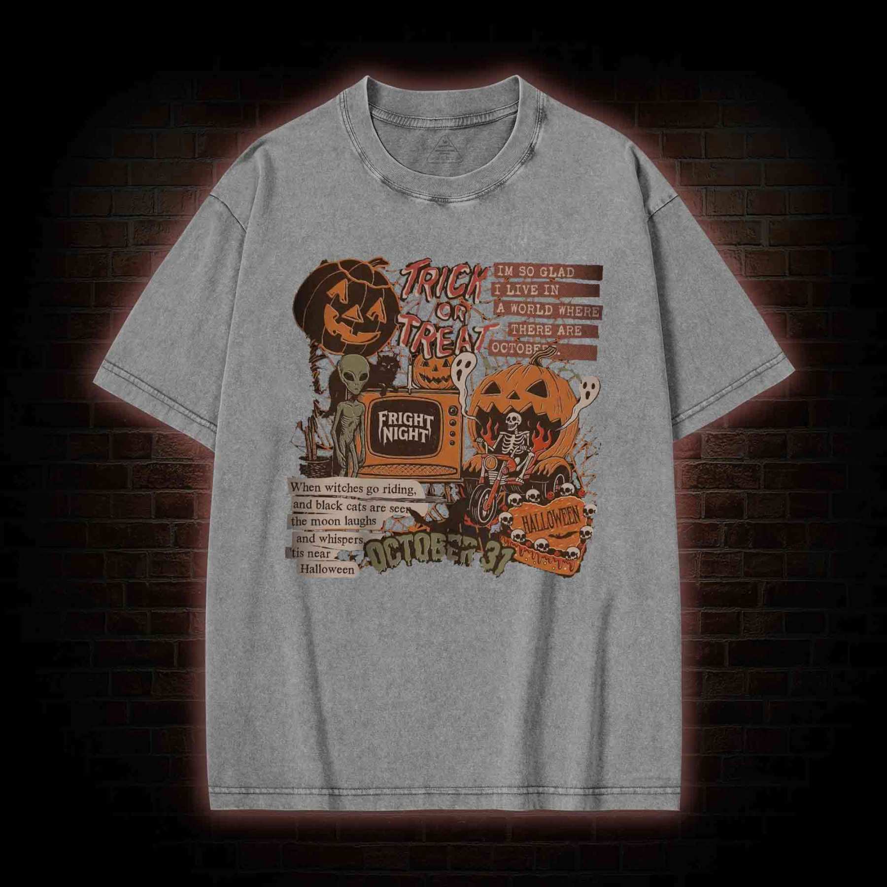 Vintage Halloween Collage Washed T-shirt