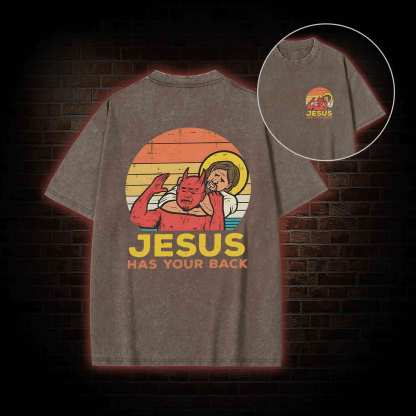 Jesus Has Your Back Back Print Washed T-shirt