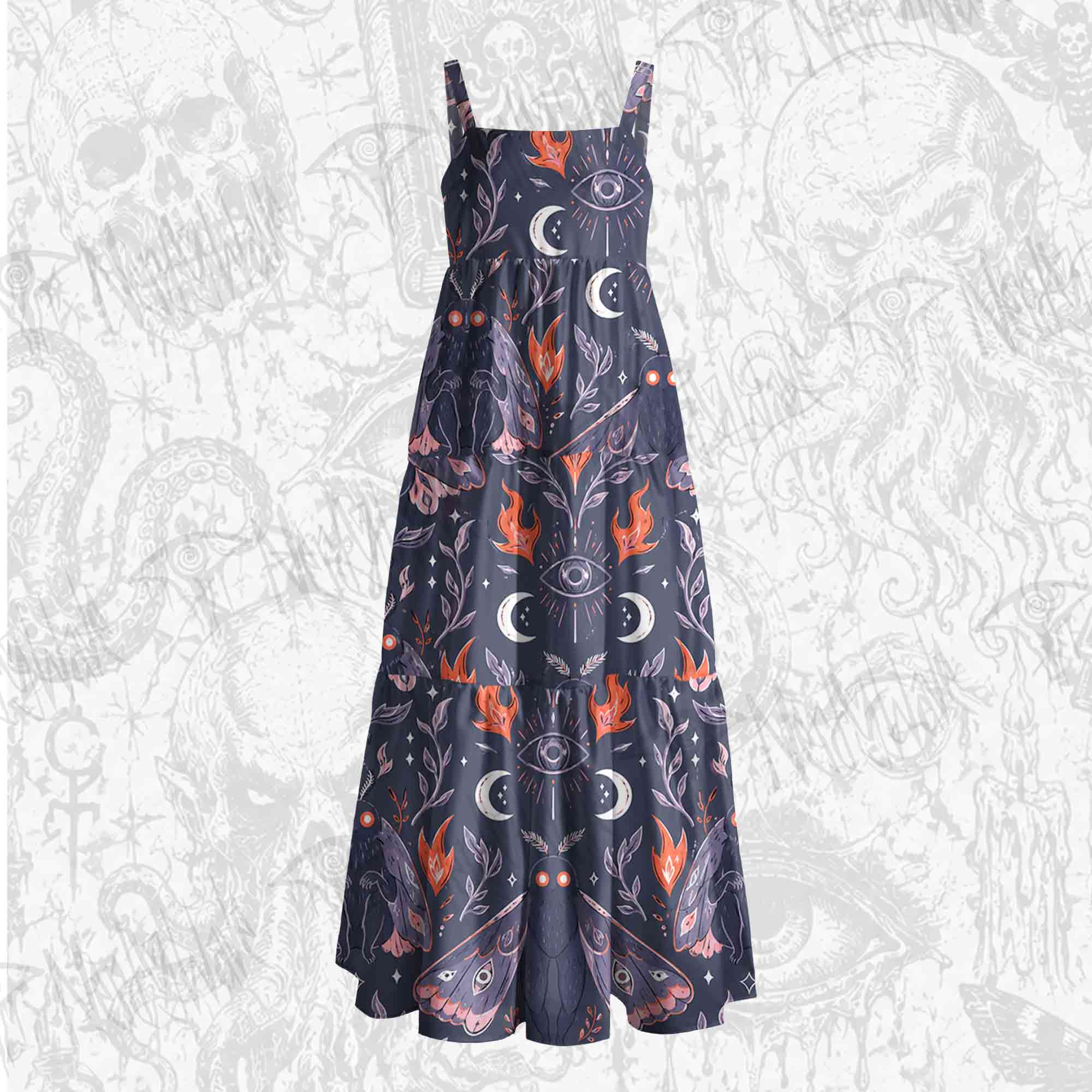 Celestial Moth Wide Straps Maxi Dress