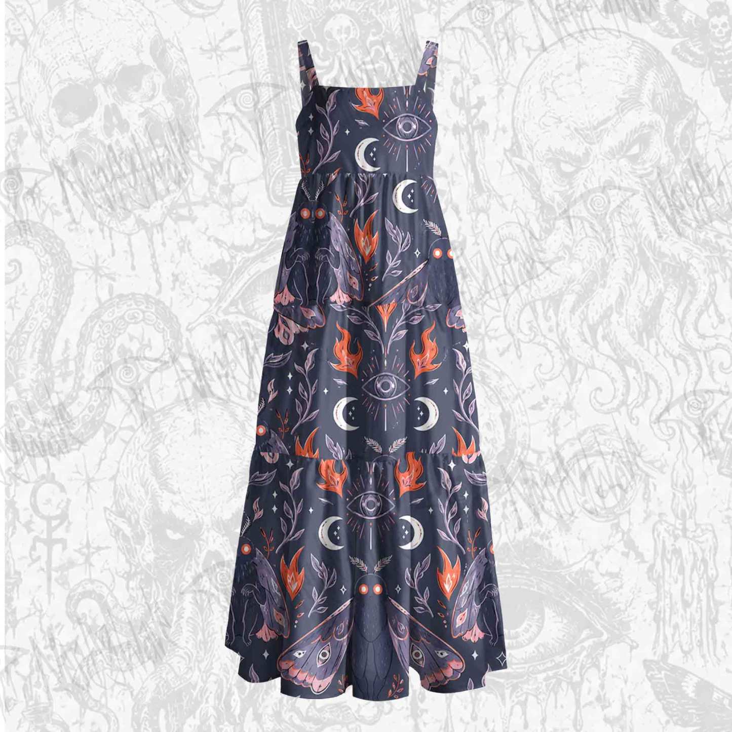 Celestial Moth Wide Straps Maxi Dress