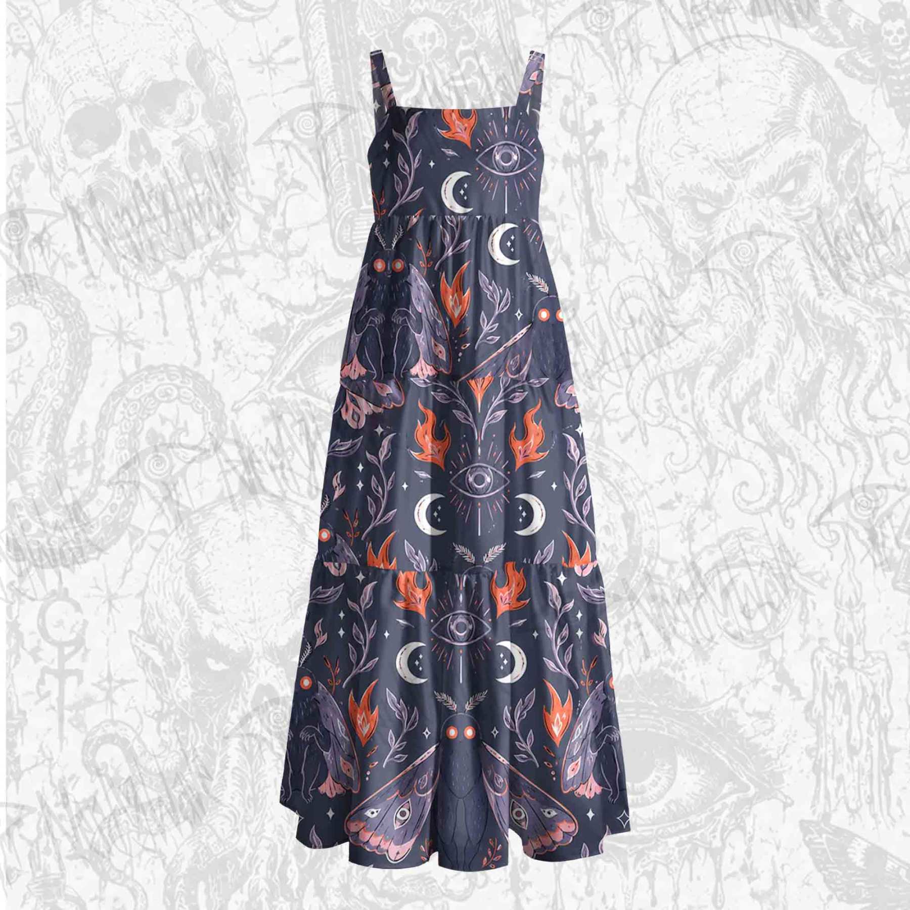 Celestial Moth Wide Straps Maxi Dress