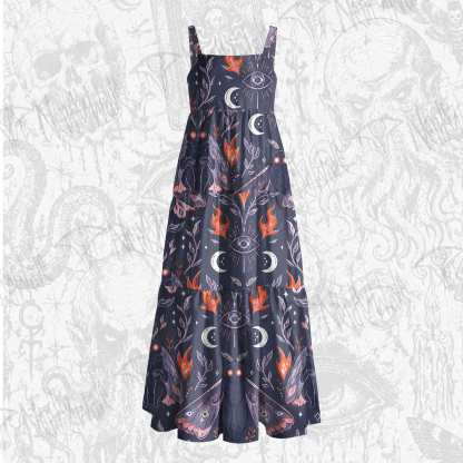 Celestial Moth Wide Straps Maxi Dress