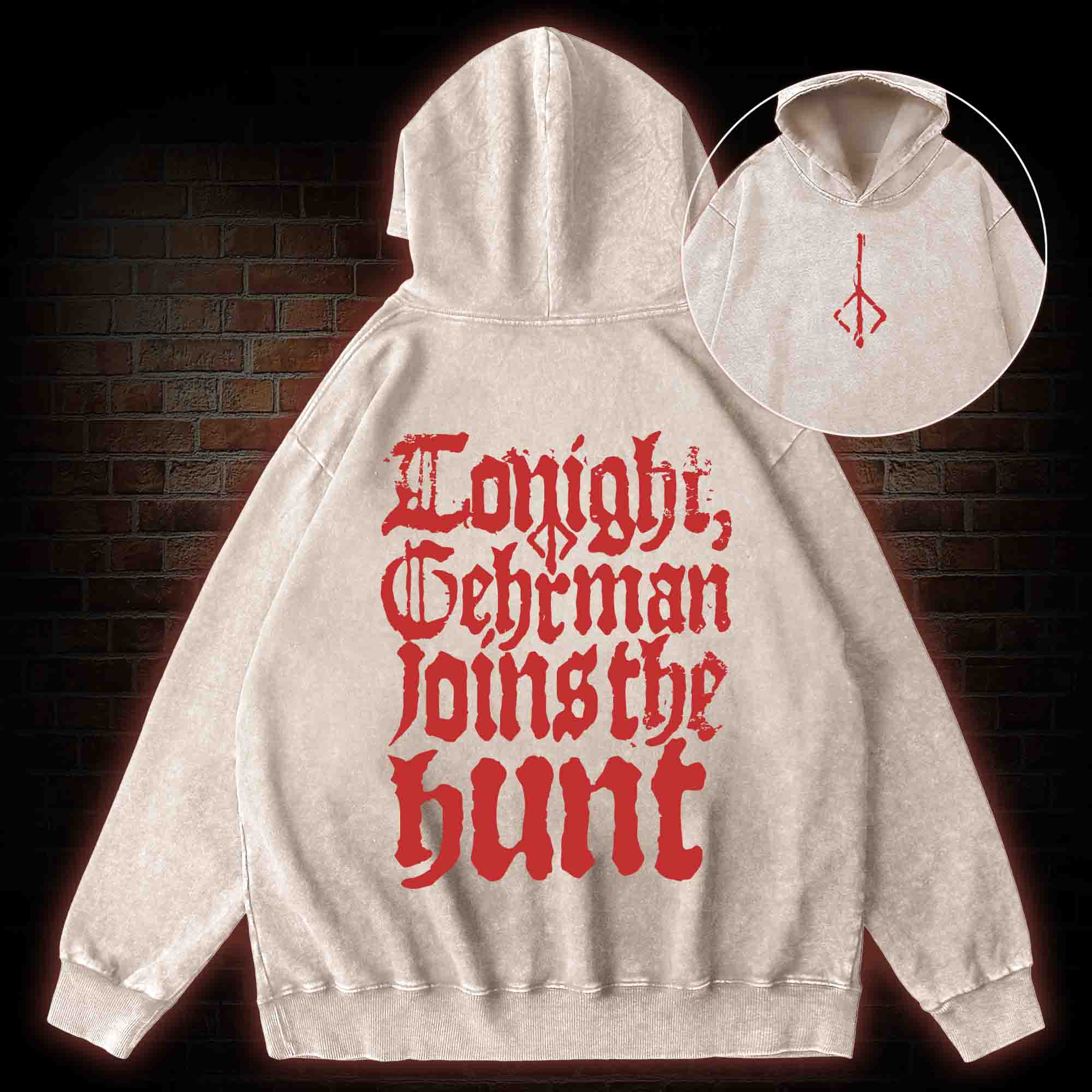 Gehrman Joins The Hunt Back Print Washed Hoodie