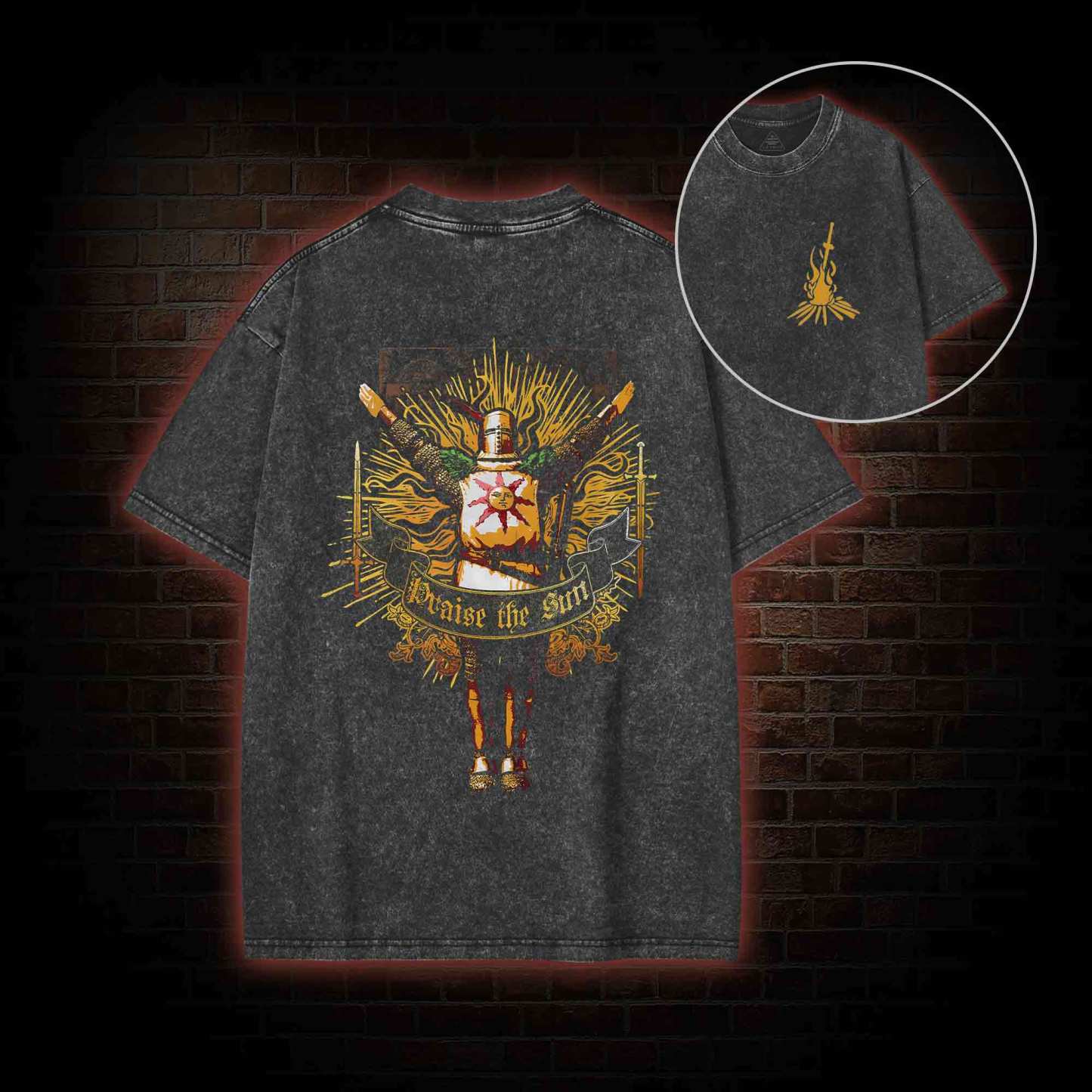 Praise the Sun Back Print Washed T-shirt
