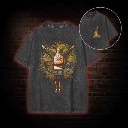Praise the Sun Back Print Washed T-shirt