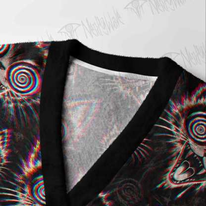 Psychedelic Trippy Cat Cardigan Sweater
