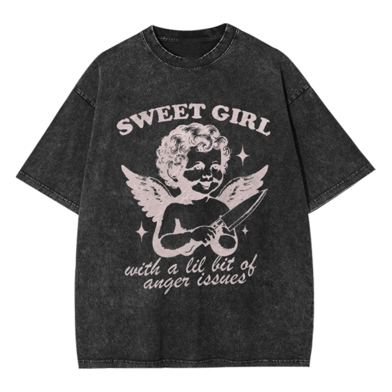 Sweet Girl with Anger Issues Cherub Washed T-shirt