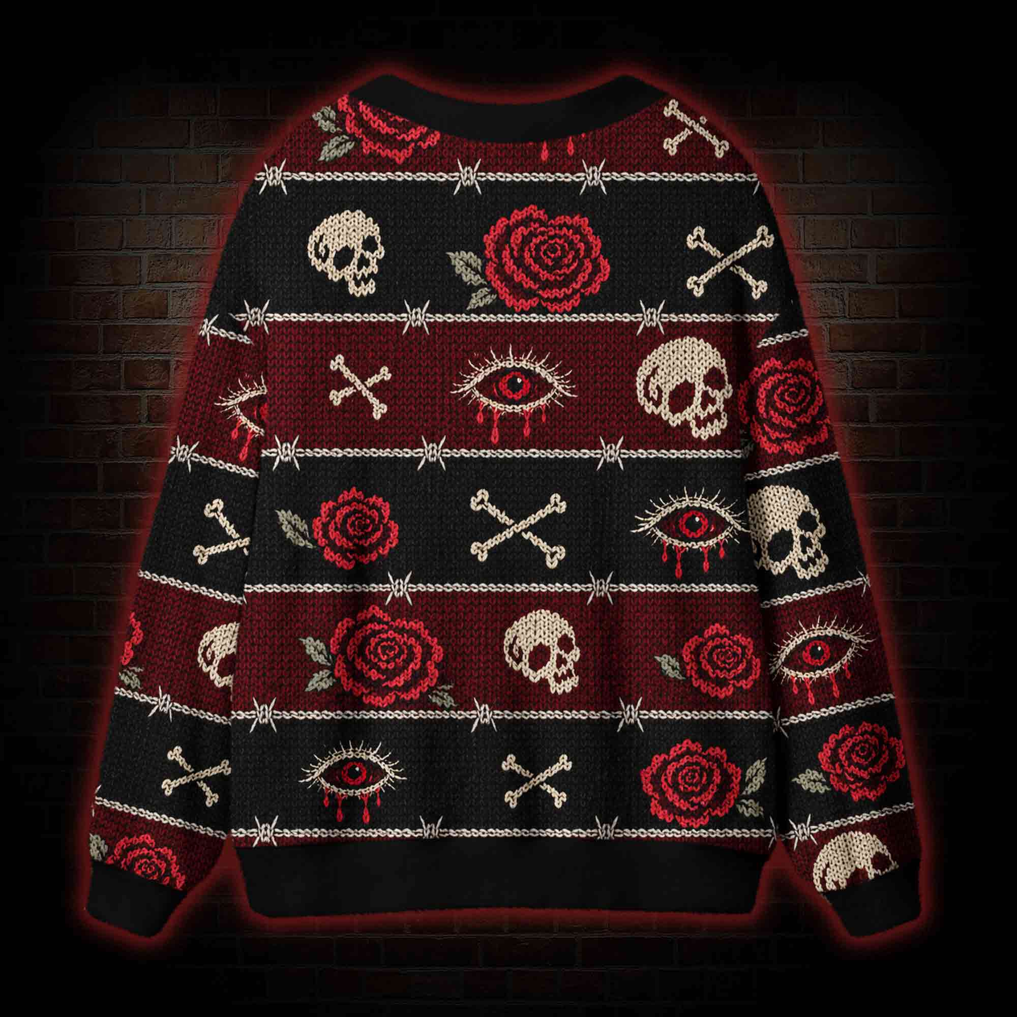 Gothic Rose Skull Cardigan Sweater