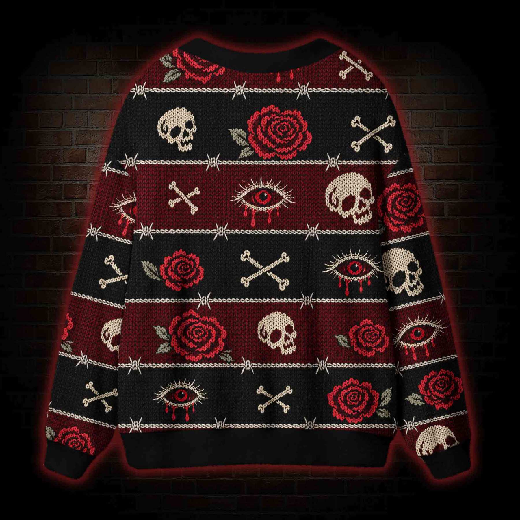 Gothic Rose Skull Cardigan Sweater