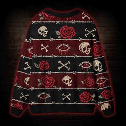 Gothic Rose Skull Cardigan Sweater