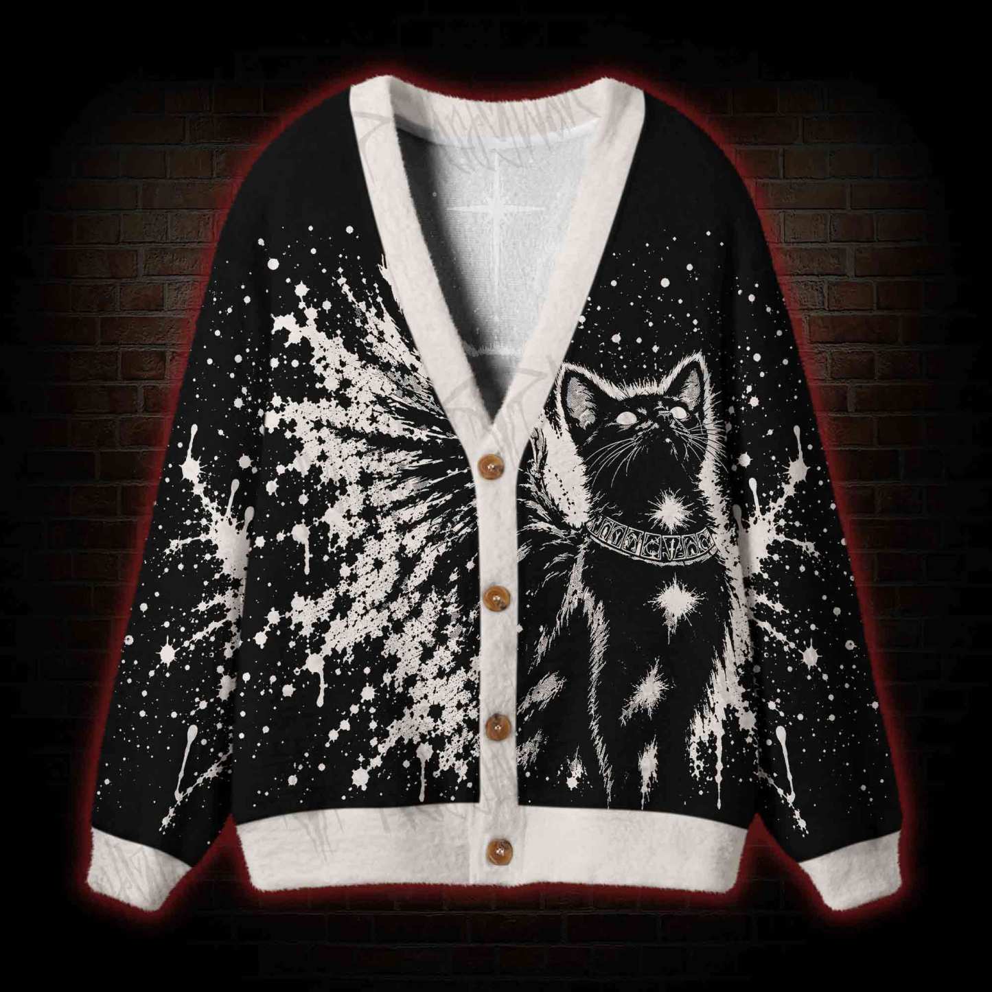 Cosmic Black Cat Cardigan Sweater