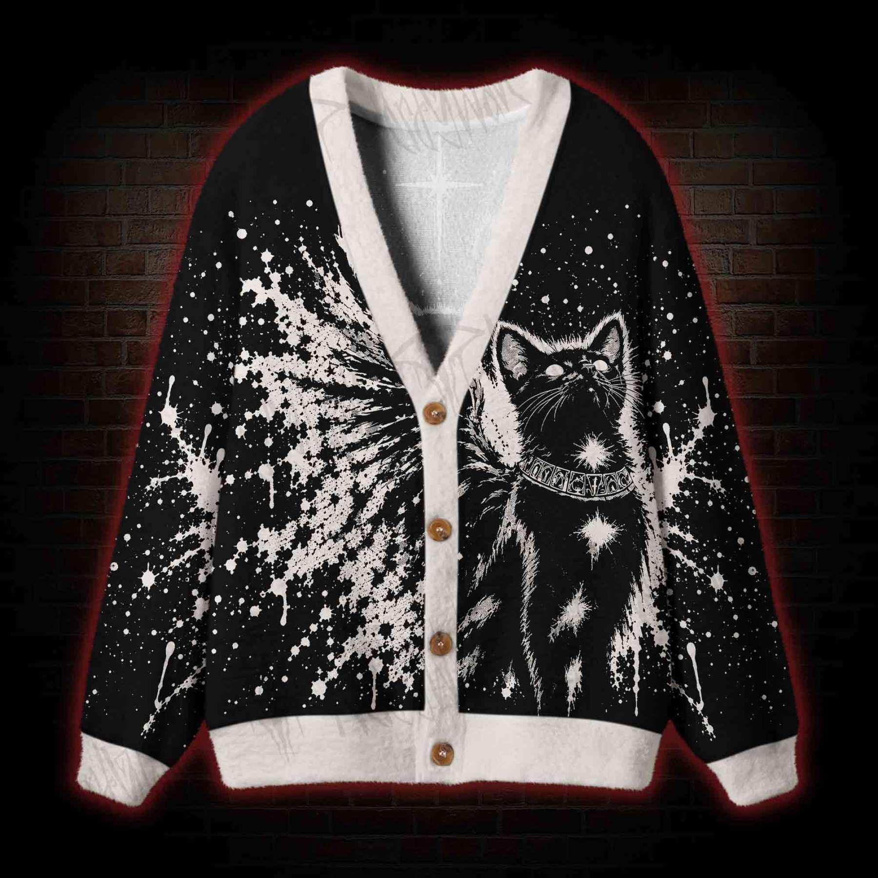Cosmic Black Cat Cardigan Sweater