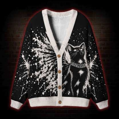 Cosmic Black Cat Cardigan Sweater