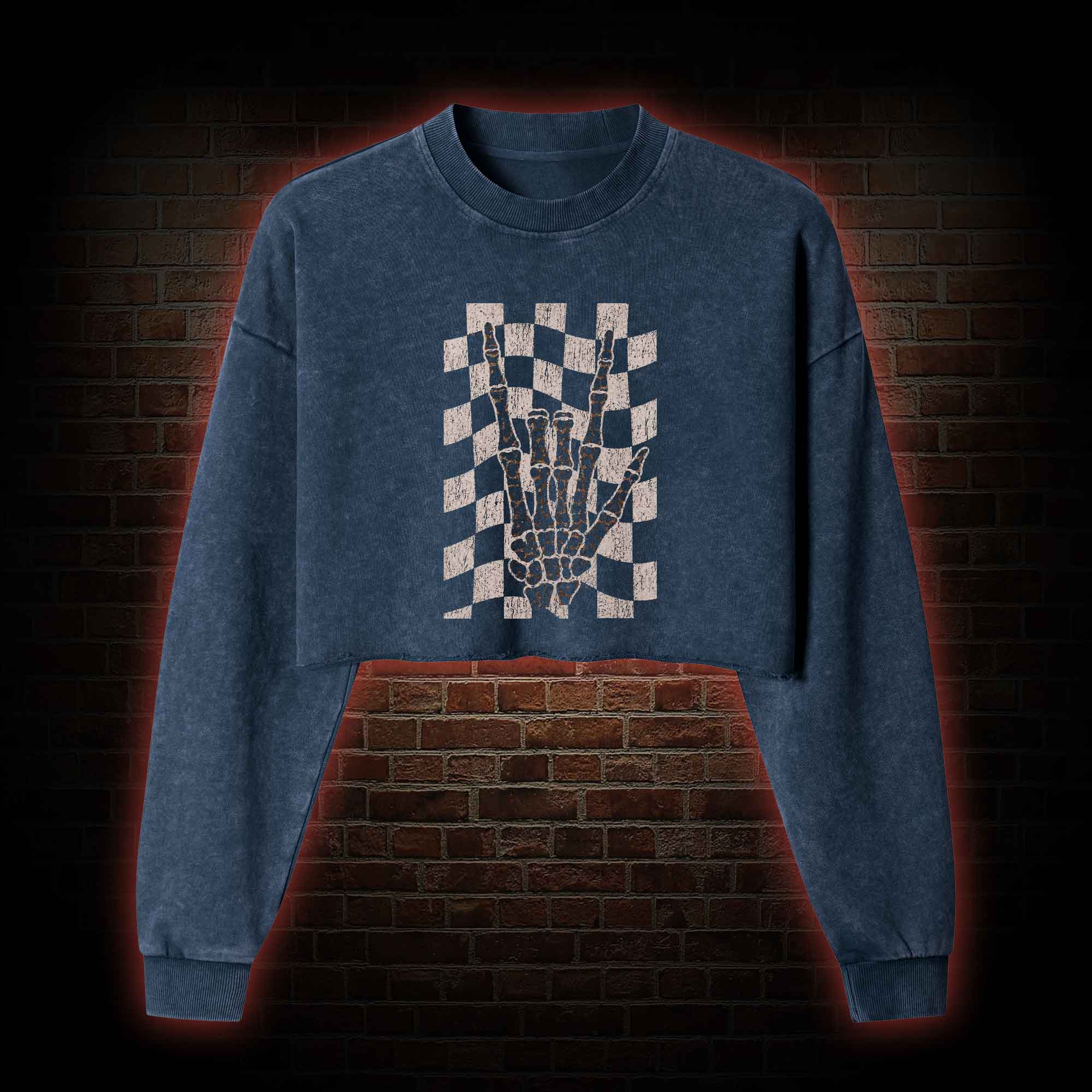 Skeleton Hand Washed Cropped Sweatshirts